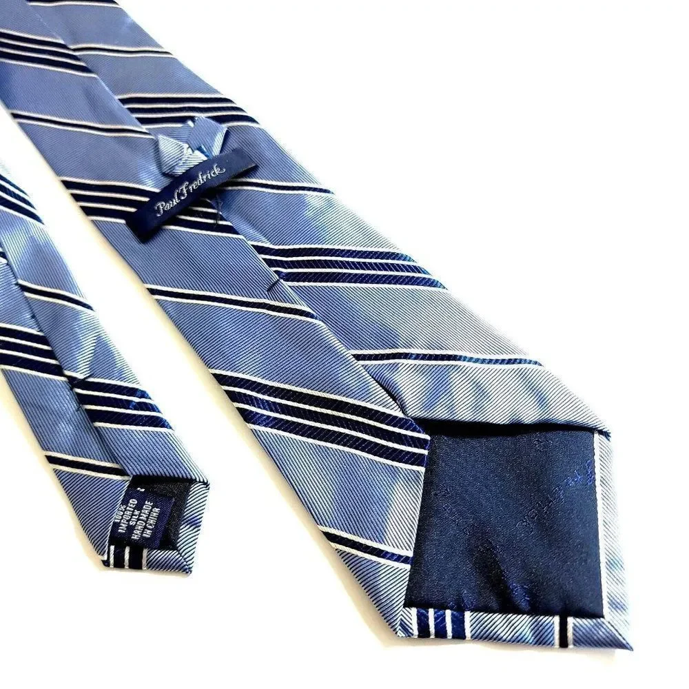 Paul Fredrick Blue Striped‎ Woven Silk Tie